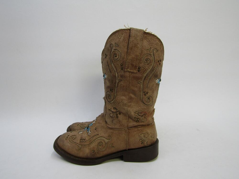 Roper Brand Little Kids Youth Size 10 M Brown Studded Cowboy Western Boots
